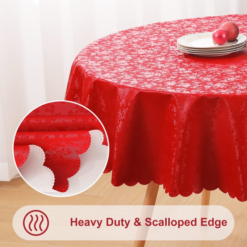 Smiry Round Table Cloth, Waterproof Heavy Duty Vinyl Tablecloths, Wipeable Washable Table Cover for Christmas, Kitchen and Dining Room (Red, 60" Round) - Image 5